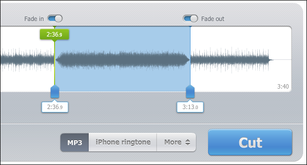Параметры экспорта и выбор формата файла в mp3cut.net