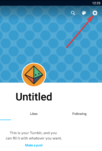 Страница настроек Tumblr с иконкой шестерёнки