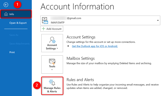 Переход к Управлению правилами и оповещениями через раздел Сведения.