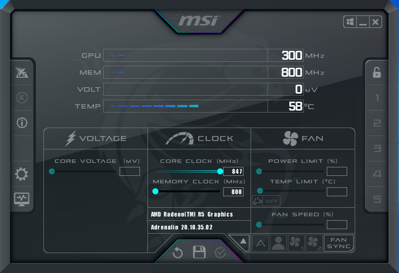msi afterburner main menu
