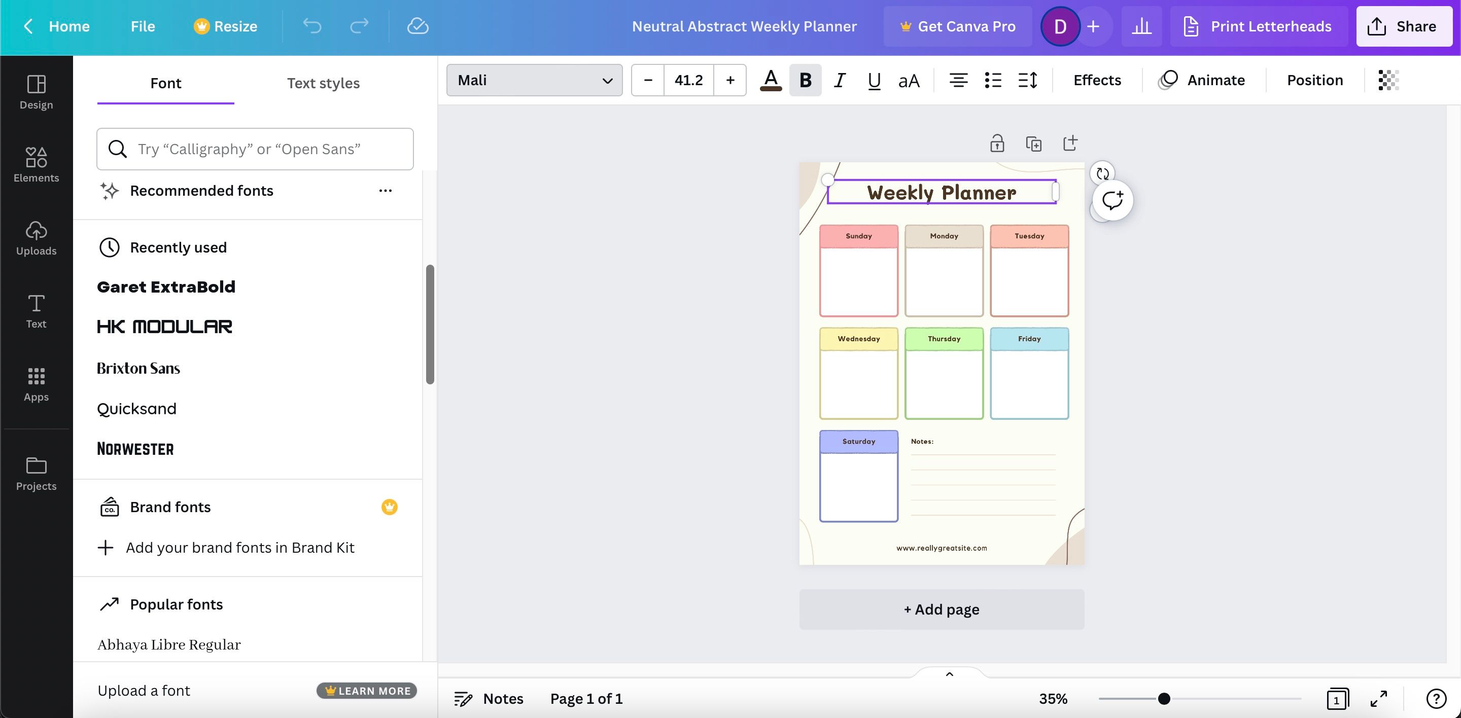 Параметры текста в Canva — выбор шрифта, размера, цвета