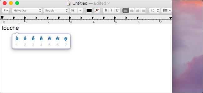 Варианты символов при долгом нажатии клавиши 