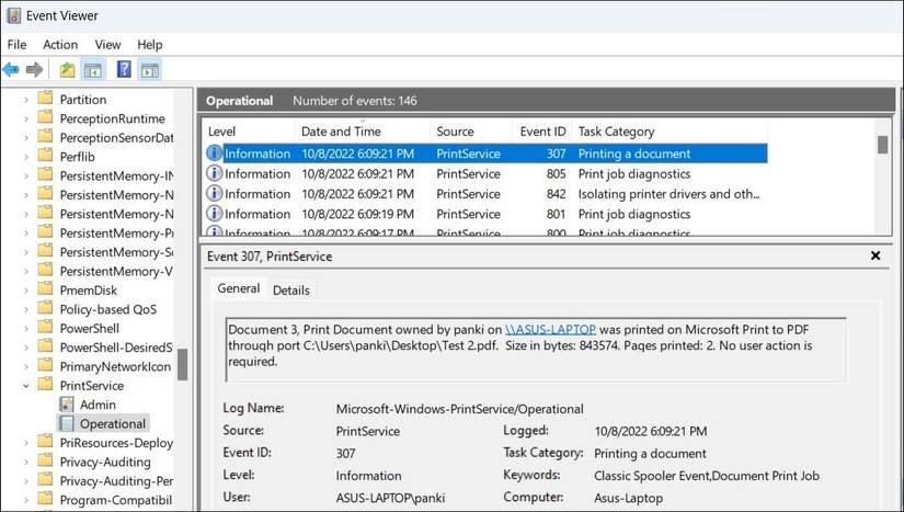 Просмотр журнала печати в Windows