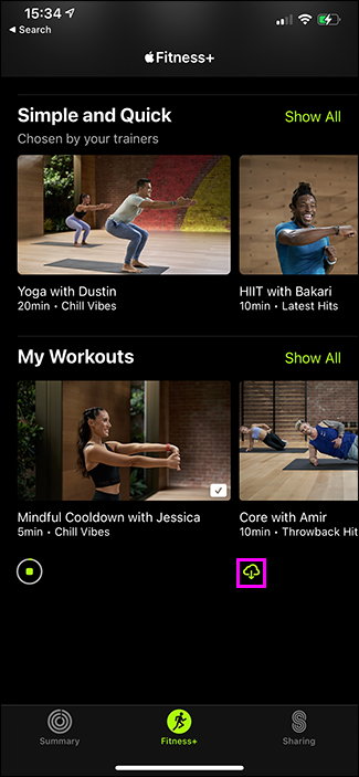 кнопка загрузки в списке Моих тренировок