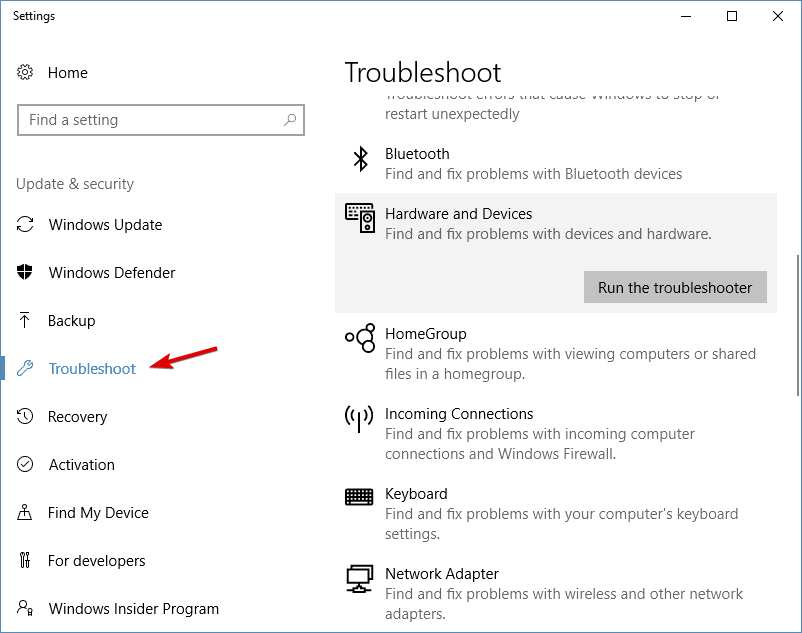 Утилита устранения неполадок Windows — аппаратное обеспечение и устройства