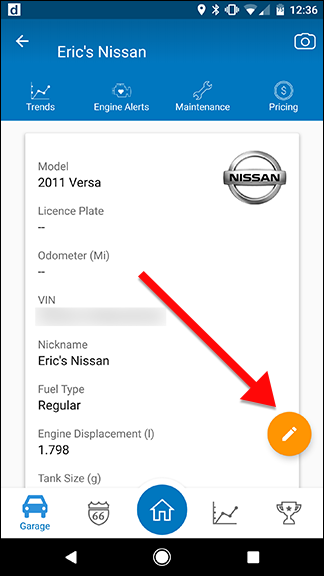 Форма для введения VIN, номерного знака и пробега автомобиля