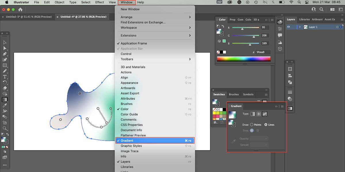 Окно градиента в Illustrator