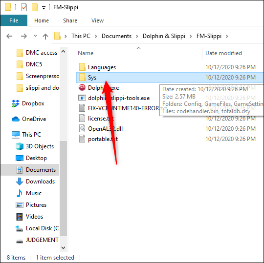 Откройте папку Sys внутри FM-Slippi