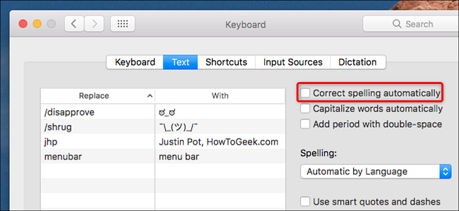 Опция 'Автоматически исправлять орфографию' в настройках Mac