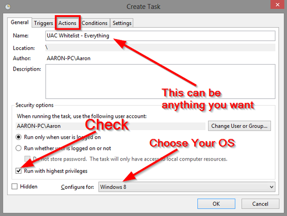Добавление действия задачи