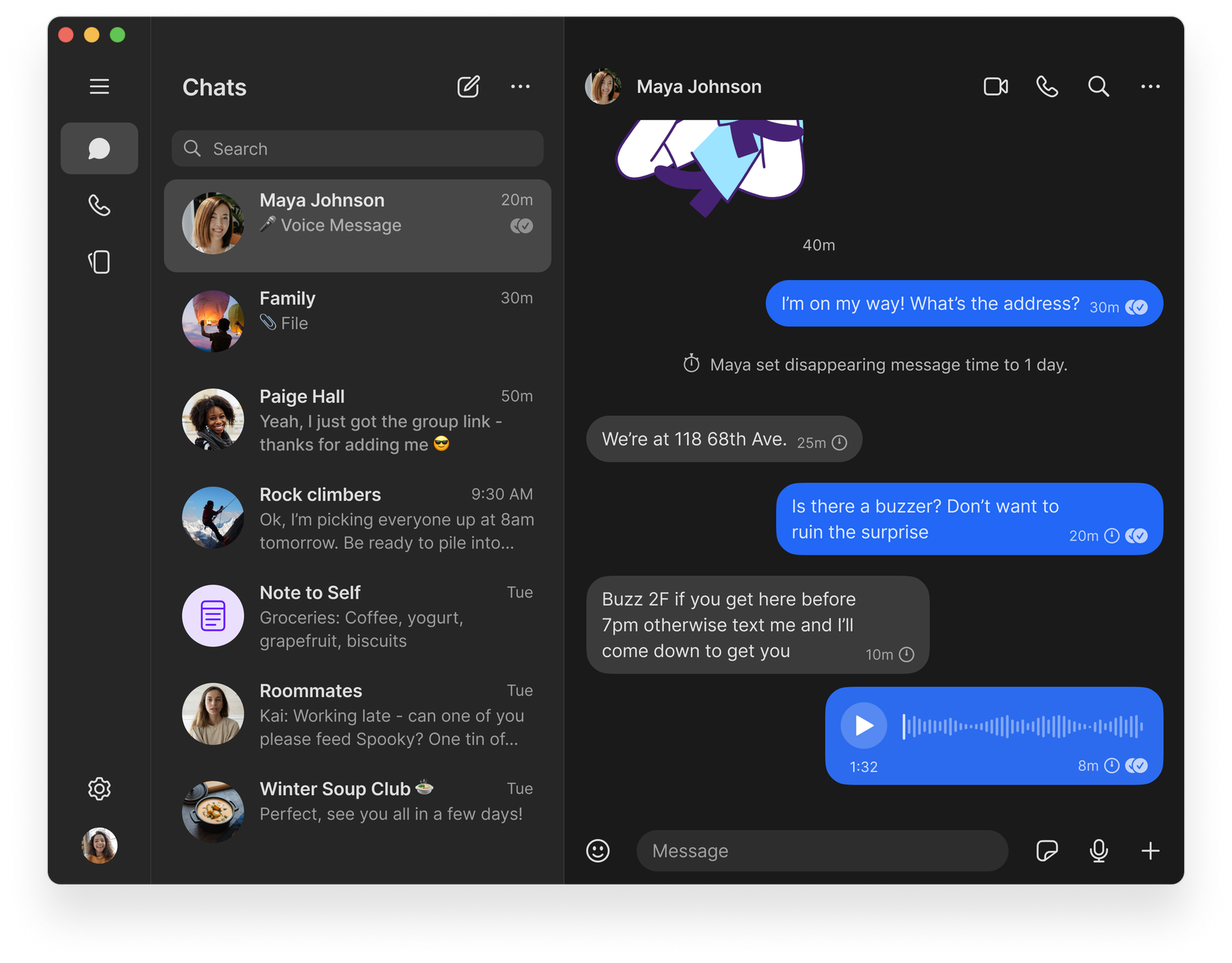 Скриншот чата Signal на большом планшете