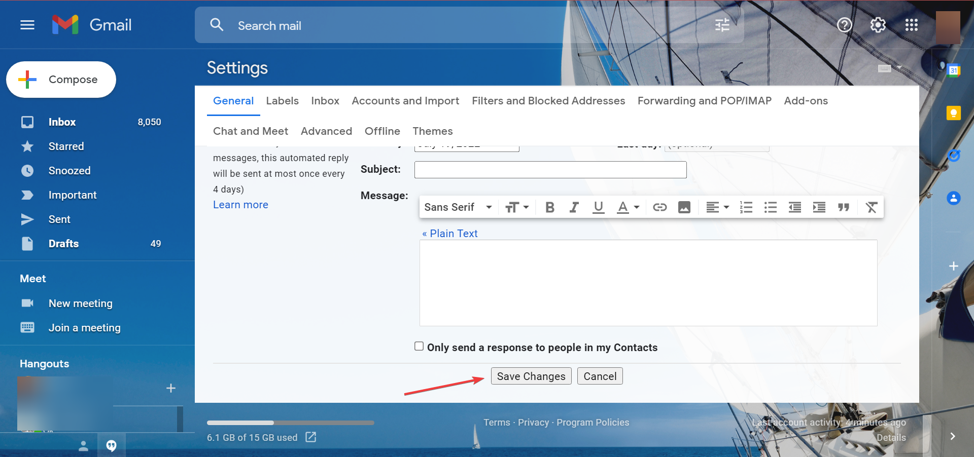 Сохранить изменения в Gmail