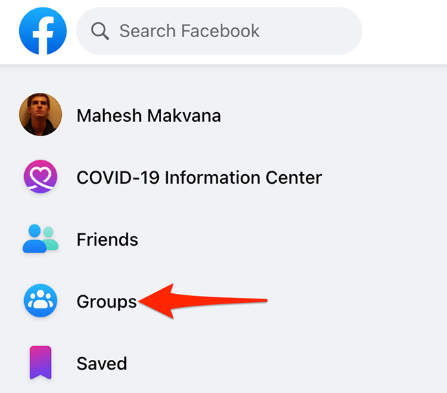 Нажмите «Группы» в левой панели сайта Facebook.