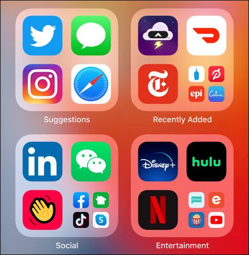 App Library iOS 14 с папкой «Недавно добавленные»