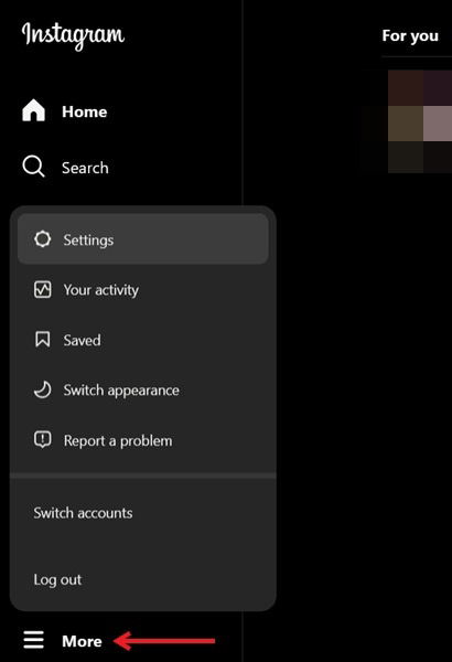 Нажатие кнопки «Ещё» в Instagram на ПК