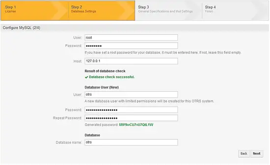 Creación de la base de datos OTRS en MariaDB
