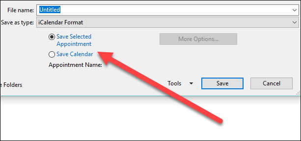 Выбор сохранения календаря или отдельной встречи
