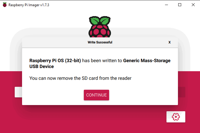 Raspberry Pi Imager: запись завершена