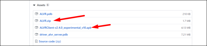 Загрузка архива ALVR.zip и клиента ALVRClient