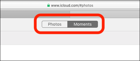 Переключатель между видами «Моменты» и «Фото» в iCloud.com