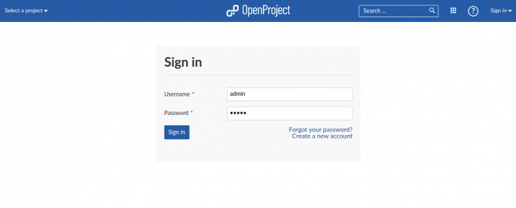 Страница входа OpenProject