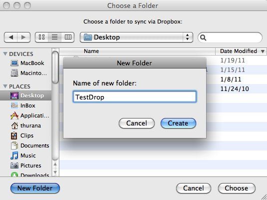 Окно MacDropAny: выбор папки для синхронизации