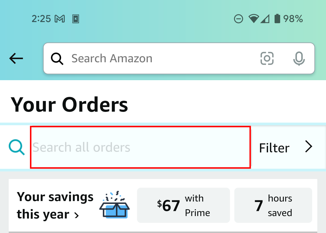 Нижняя строка поиска в разделе Your Orders.