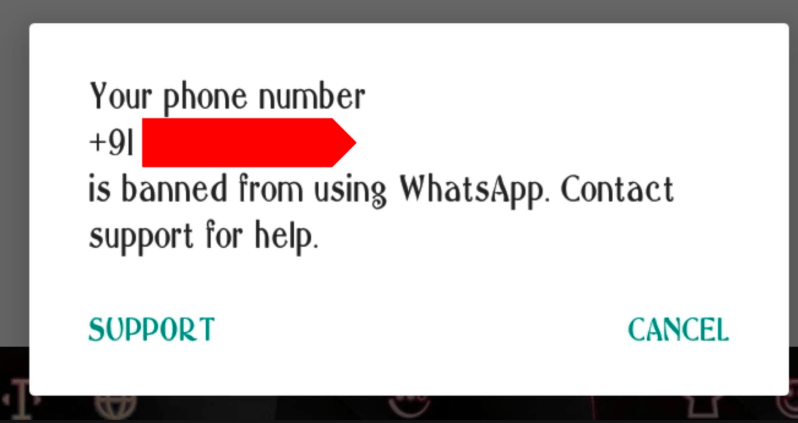 Страница поддержки WhatsApp в приложении