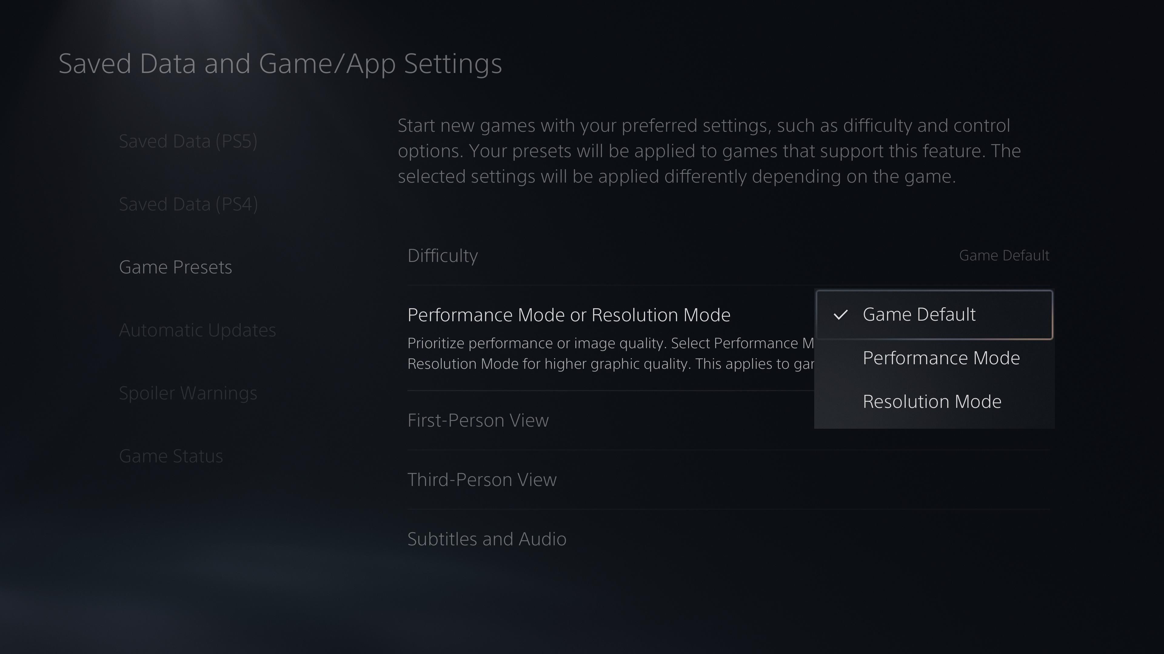 Пресет производительности PS5