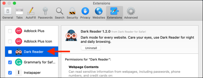 Нажмите на Dark Reader, чтобы включить расширение