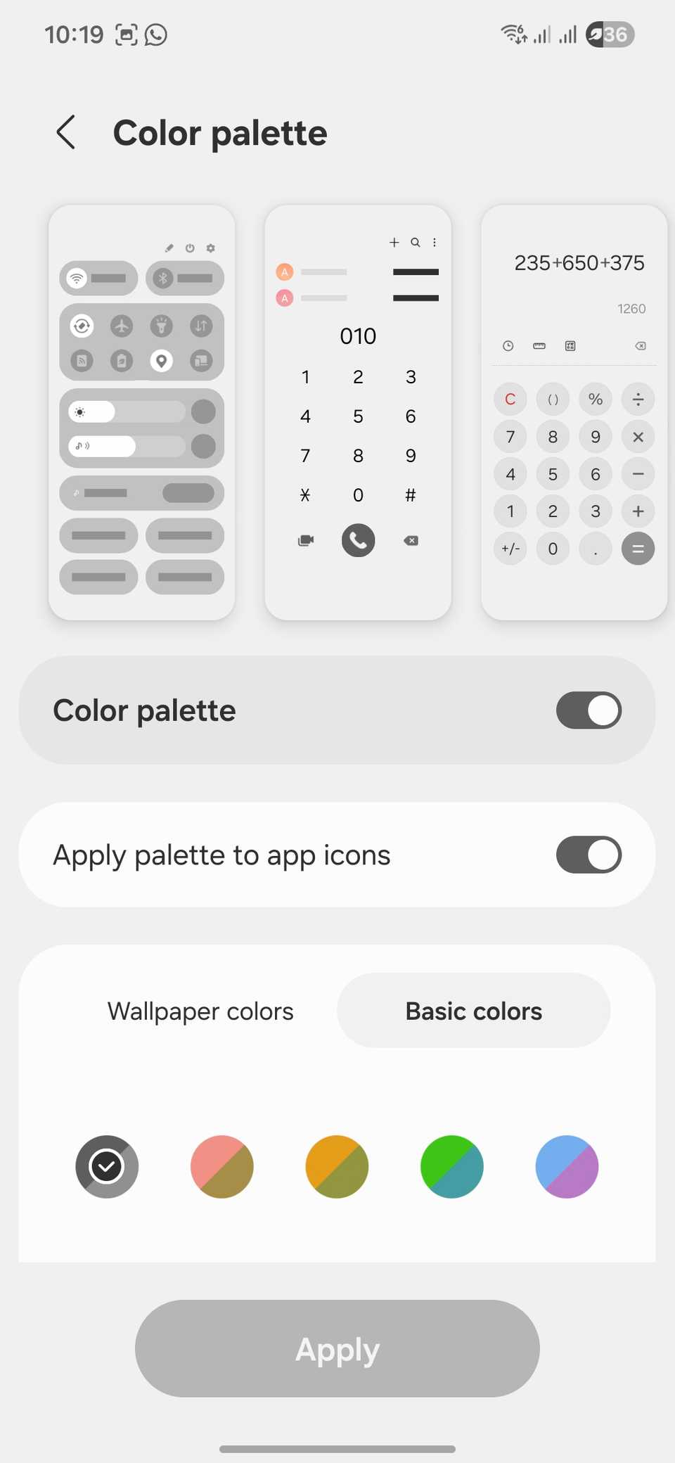 Color Palette settings in Samsung One UI 8.
