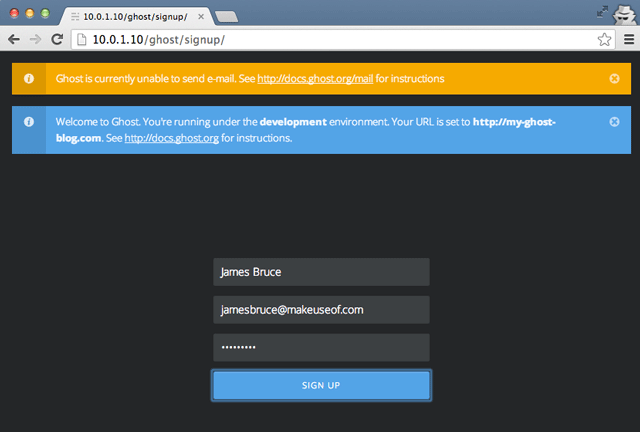 Экран входа в админку Ghost