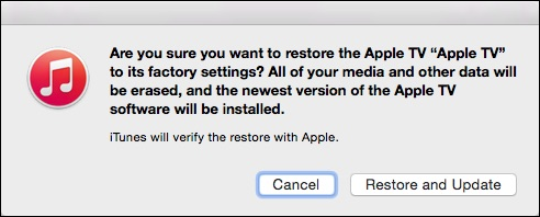 Подтверждение Восстановить и обновить в iTunes