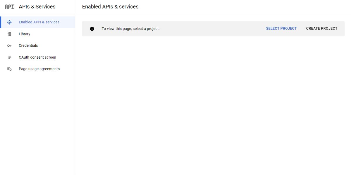 Главная панель сервиса Google Admin API с проектами.
