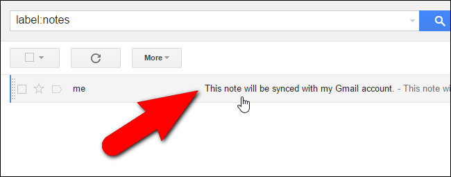 Просмотр заметки в веб‑интерфейсе Gmail