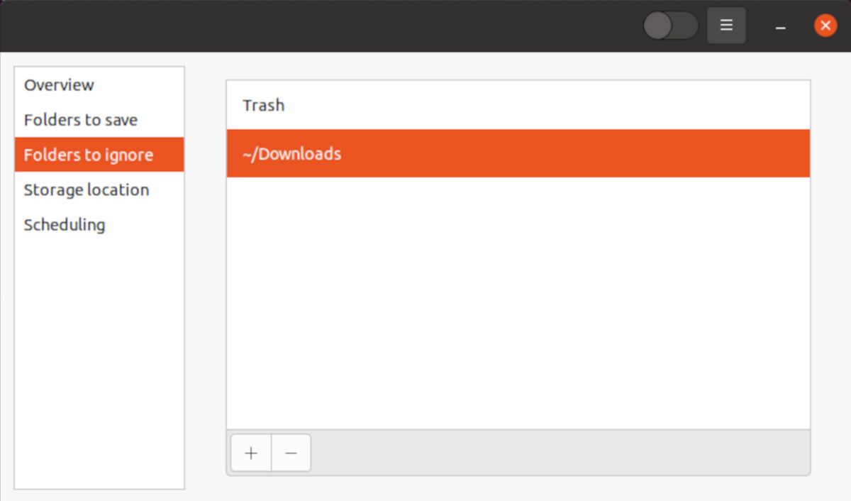 Настройки исключаемых папок в Déjà Dup