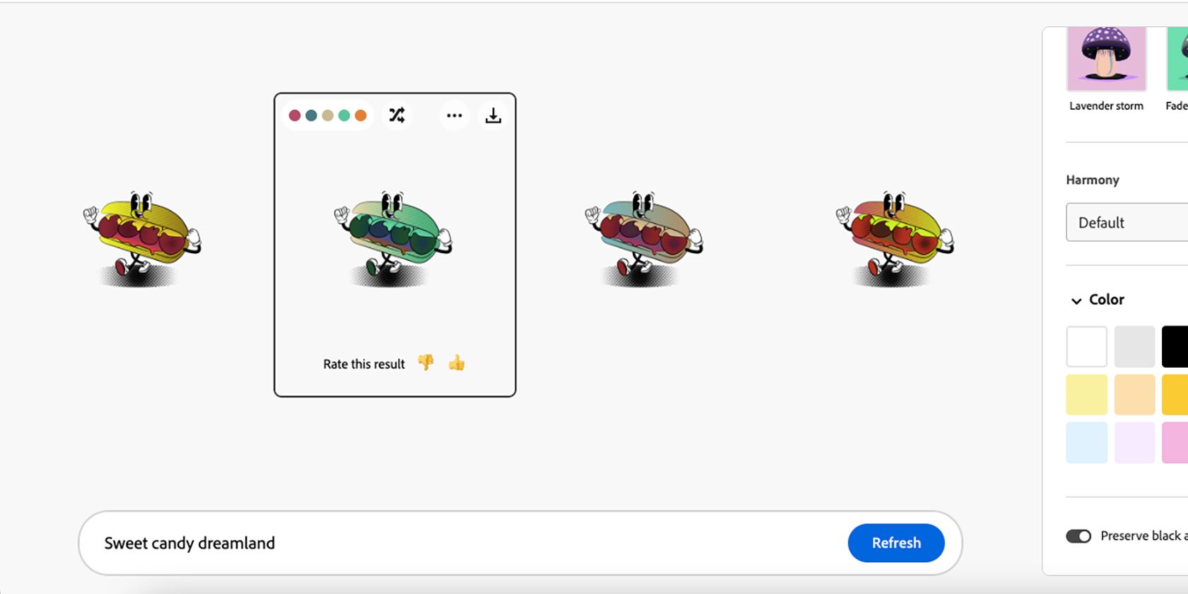 Adobe Firefly shuffle colors option