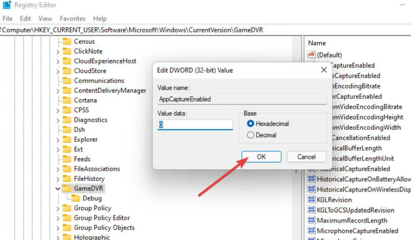 Окно редактирования DWORD: установка значения 0 для отключения
