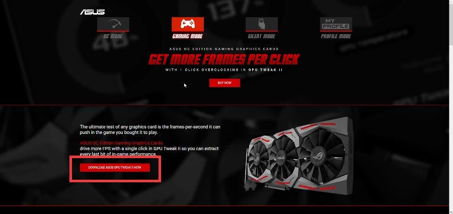 Страница загрузки ASUS GPU Tweak III