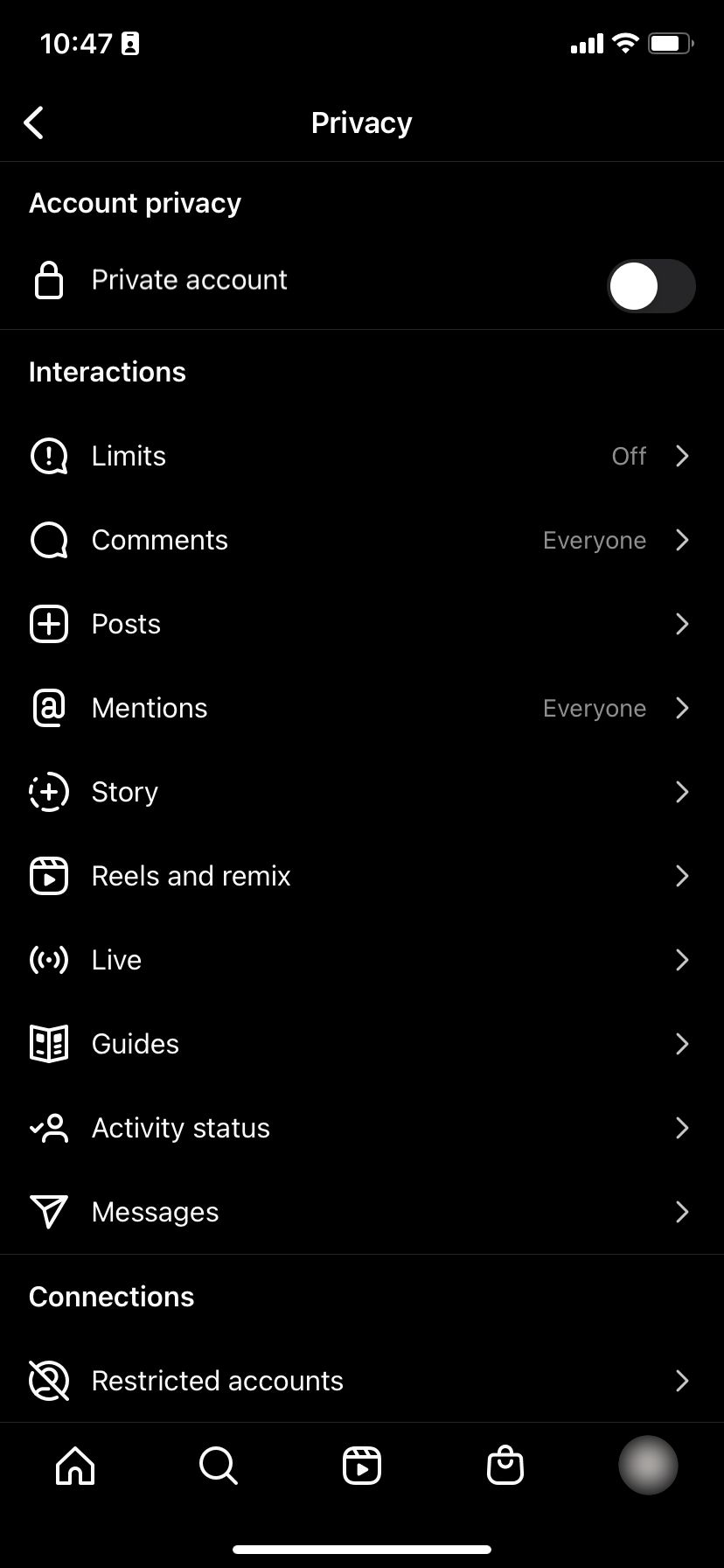 Опции конфиденциальности в Instagram