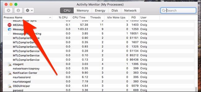 Поле поиска в Мониторе активности, найдено Notification Center