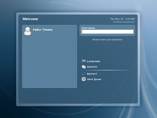 Рабочий стол Fedora 8 с меню и панелью