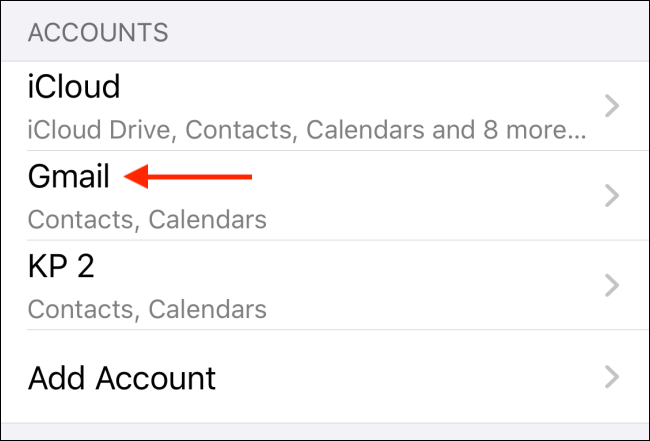 Выберите почтовый аккаунт в списке аккаунтов