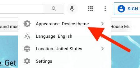 Выберите «Оформление: Тёмная тема» в выпадающем меню