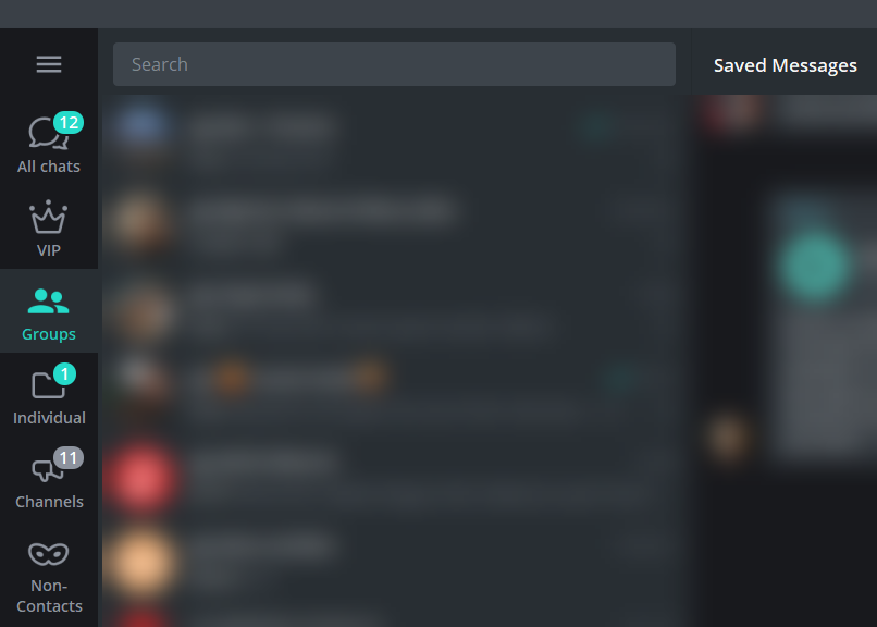 Скриншот: список папок Telegram на десктопе