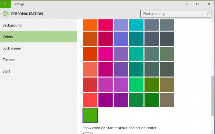 Свой цвет для панели задач и Пуск в Windows 10