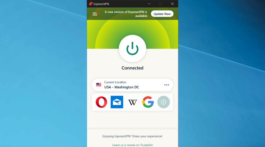 Главная кнопка подключения в приложении ExpressVPN
