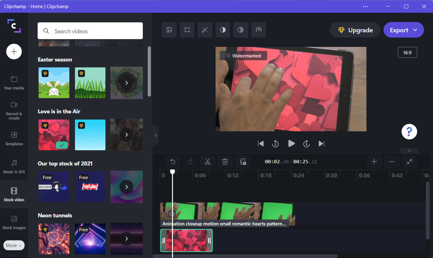 Пример готового хромакея в превью Clipchamp