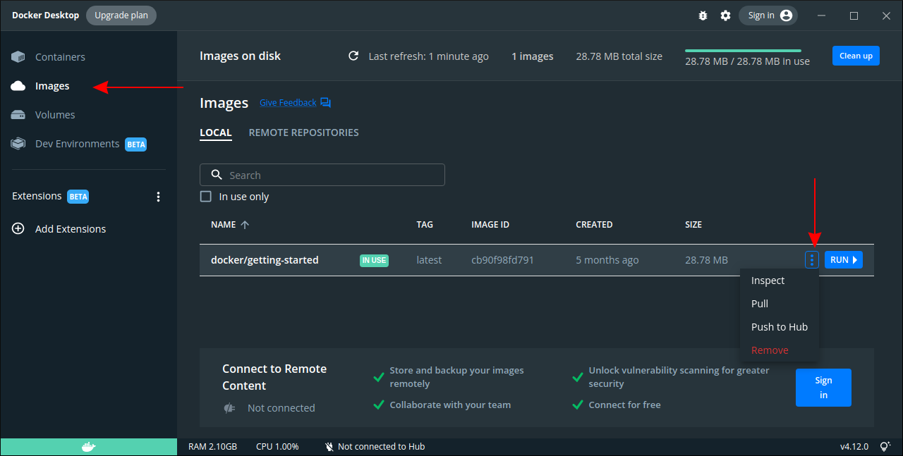 Screenshot of images in the Docker Desktop interface