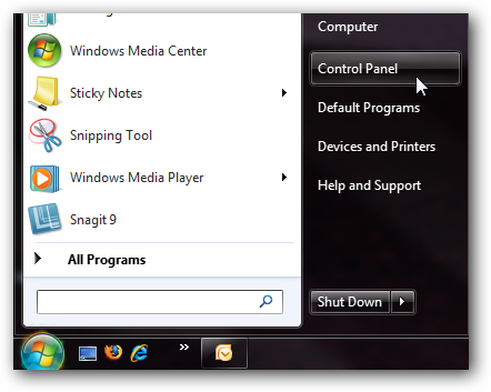 Пуск -> Панель управления в Windows 7